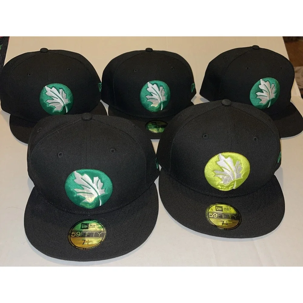 5 New Era Fitted Hat 59Fifty Size 7 1/2 & 71/4  custom promo Black Leaf Hats